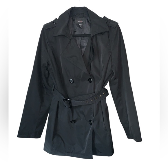 Style & Co black‎ belted mid length trench coat size medium - Picture 1 of 6
